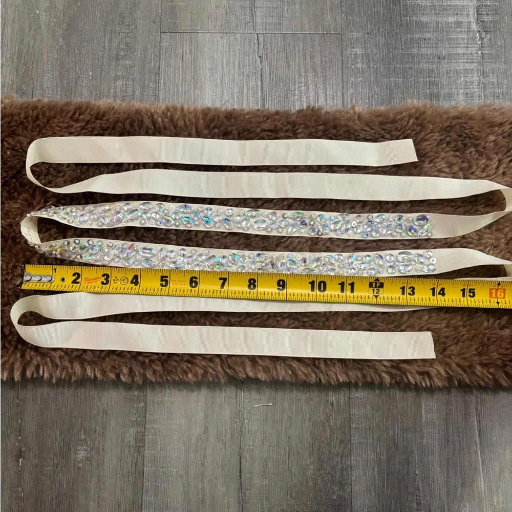 Ivory Sash Belt with rhinestones